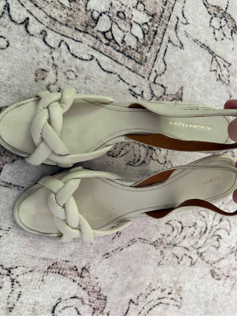 BCBGMaxAzria White Braided Strap Sandal Ivory White Kitten Heels Women  size 8.5
